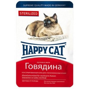 : Влажный консервированный корм для стерилизованных кошек «Happy Cat Sterilized Beef» кусочки говядины в желе | Зоомагазин Пэтплюс : Влажный консервированный корм для стерилизованных кошек «Happy Cat Sterilized Beef» кусочки говядины в желе | Зоомагазин Пэтплюс