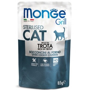 : Консервы Monge для стерилизованных кошек с нежным мясом форели (Grill Wet Cat Adult Trout) - вкусный влажный корм для кастрированных котов : Консервы Monge для стерилизованных кошек с нежным мясом форели (Grill Wet Cat Adult Trout) - вкусный влажный корм для кастрированных котов
