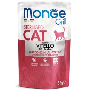 : Консервы Monge для стерилизованных кошек с мясом телятины (Grill Wet Cat Adult Veal) - вкусный влажный корм для кастрированных котов 