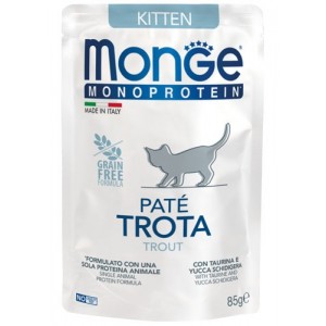 : Консервы Monge для котят с рыбным паштетом из форели (Monoprotein Wet Kitten Trout) - вкусный и полезный влажный корм