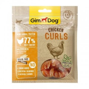 Лакомства для собак «Gimdog Superfood Meat Chicken Curls» - мясные спиральки с курицей | «ДжимДог» лакомство высушено на воздухе из отборочного филе | страна - производитель Германия