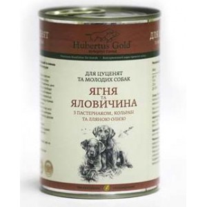 Купити Hubertus Gold, консерви для цуценят, Хубертус Голд з ягнятком, яловичиною, пастернаком та кольрабі, доставка корму для цуценят по Києву та Україні