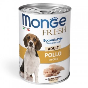 Monge Dog Fresh Chicken Wet Adult - вкусный и полезный влажный корм для собак с курицей Monge Dog Fresh Chicken Wet Adult - вкусный и полезный влажный корм для собак с курицей